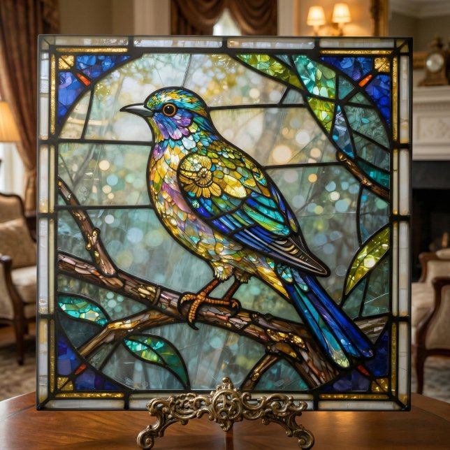 Faux Stained Glass Colorful Bird Mosaic Nature Art (Criador carregado)