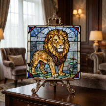 Faux Stained Glass Majestic Lion Mosaic Art