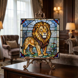 Faux Stained Glass Majestic Lion Mosaic Art