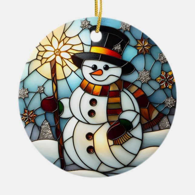 Faux StainGlass Snowman Enfeites de natal (Frente)