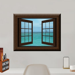 Faux Window Poster Aquamarine Ocean Scene Tranquil