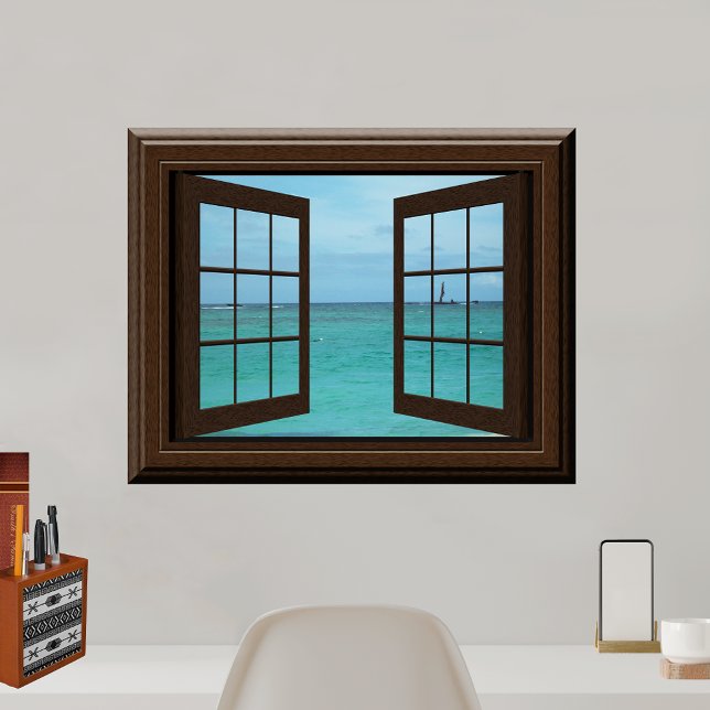 Faux Window Poster Aquamarine Ocean Scene Tranquil (Criador carregado)