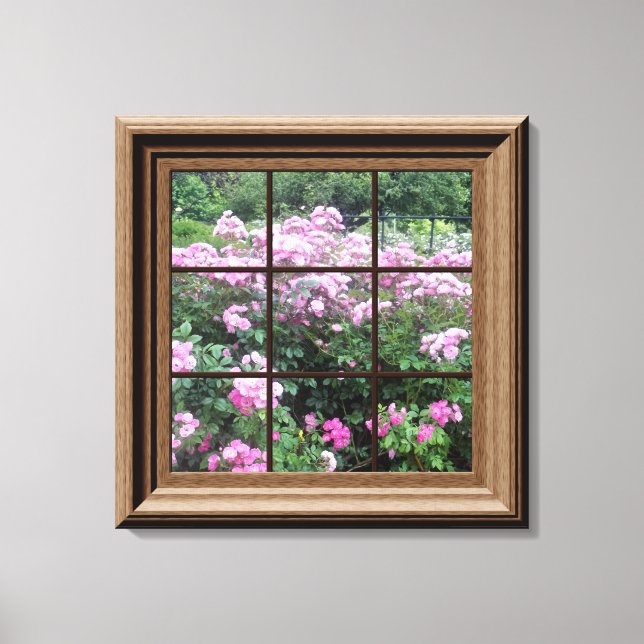 Faux Window Scene Rosa de Jardim Canvas Wall Art (Frente)