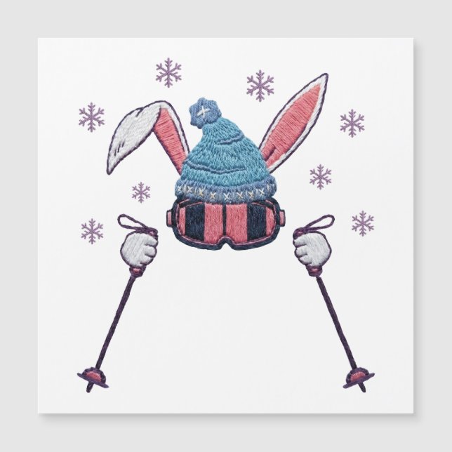 Faux yarn skiing rabbit winter humor (Frente)
