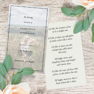 Favor Funeral Elegante Cartão-Poema Fotográfic