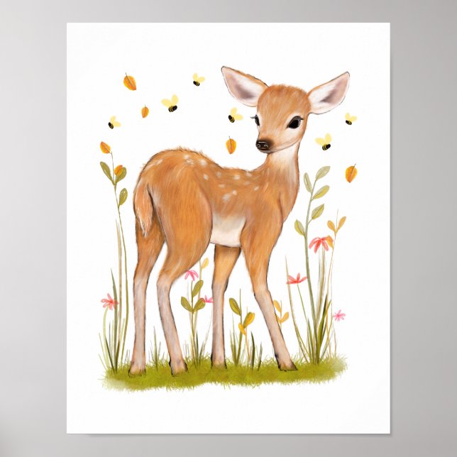 Fawn and Bees Poster Print (Frente)