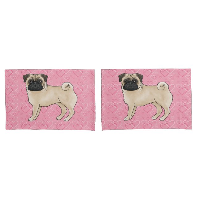 Fawn Pug Dog Cartoon Mops Pink Love Heart Pattern (Frente - conjunto)