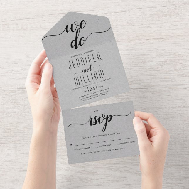 "Fazemos" script de caligrafia cinza kraft weddin (Aba destacável)
