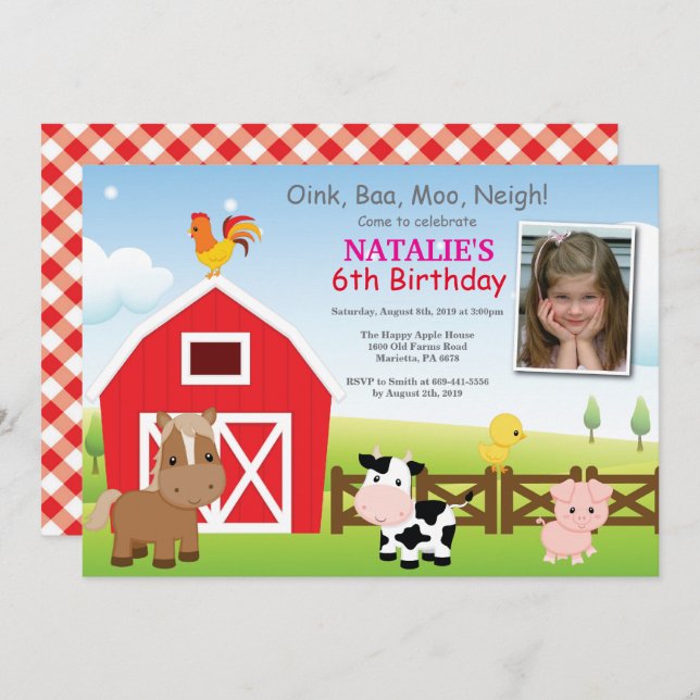 Fazenda Aniversário Convite País Festa de Barnyard (Frente/Verso)