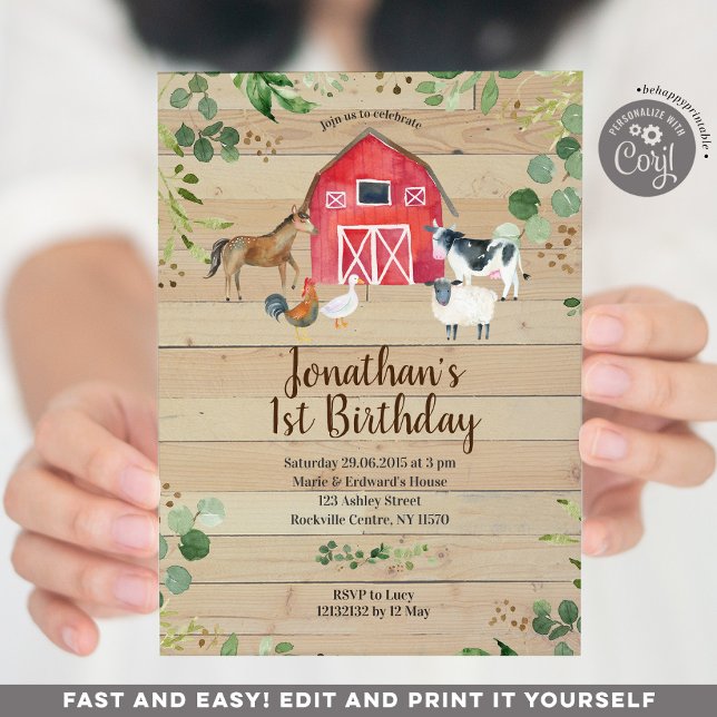 Fazenda Birthday Barnyard Convite de festas (Criador carregado)