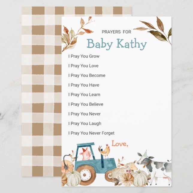 Fazenda de abóbora Trator Animal Adora Orações par (Frente/Verso)