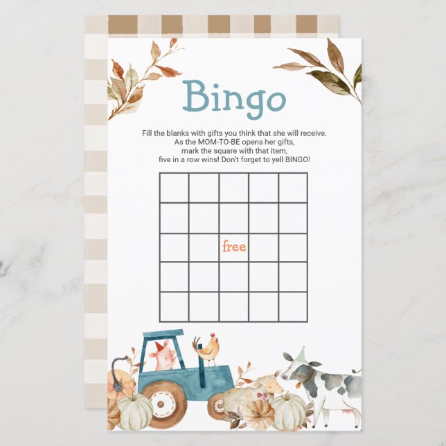 Fazenda de abóbora Trator Animal Trator Bingo Flor (Frente/Verso)