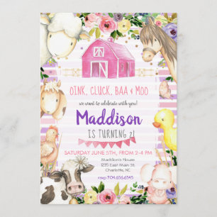 Fazenda de aniversário Convite rosa e roxo