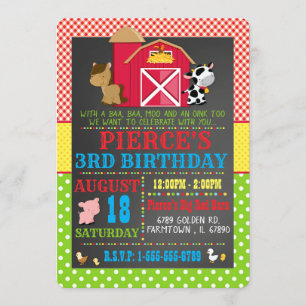 Fazenda de Barnyard Convite de aniversário animal