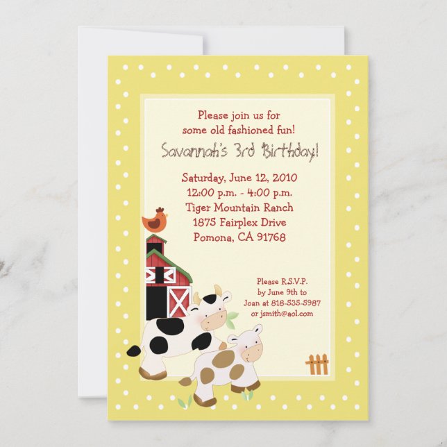 Fazenda de Moo - Convite de Aniversário do País de (Frente)