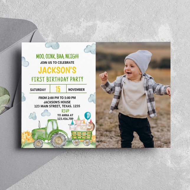 Fazenda de trator Convite de aniversário animal (Criador carregado)