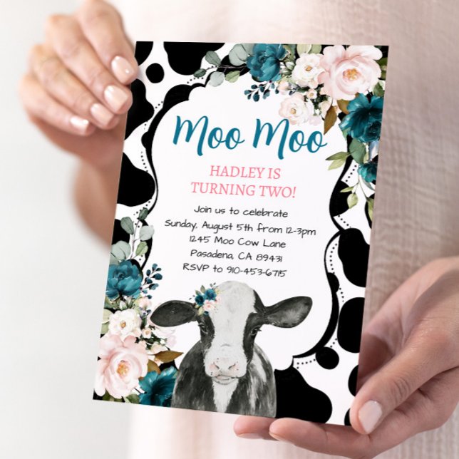 Fazenda de Vaca Floral Rosa Turquesa Convite de An (Criador carregado)