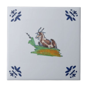 Fazenda Delft Animal Goat Blue Multi Repro c 1650