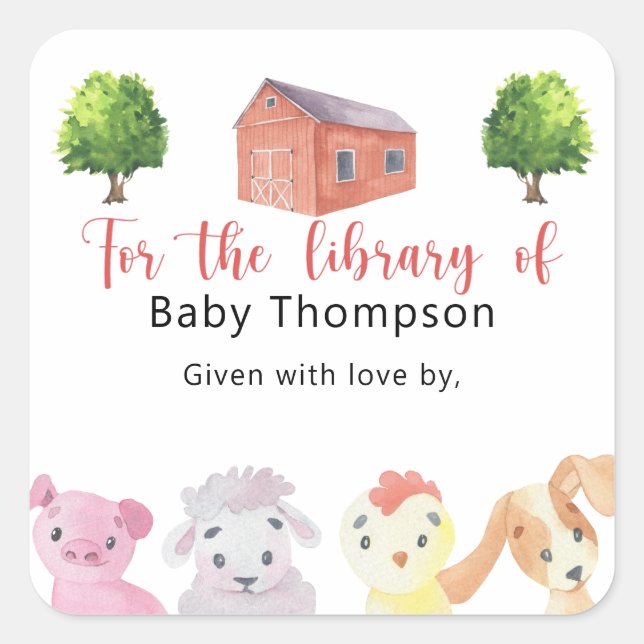 Fazenda - Etiqueta para livro de chá de bebê, livr (Frente)