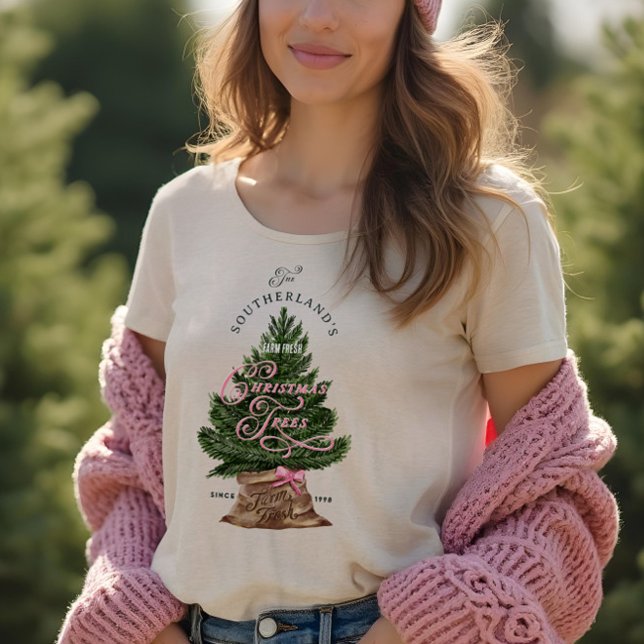 Fazenda Familiar Árvores de Natal frescas (Family Farm Fresh Christmas Trees Vintage Retro Tri-Blend Shirt)