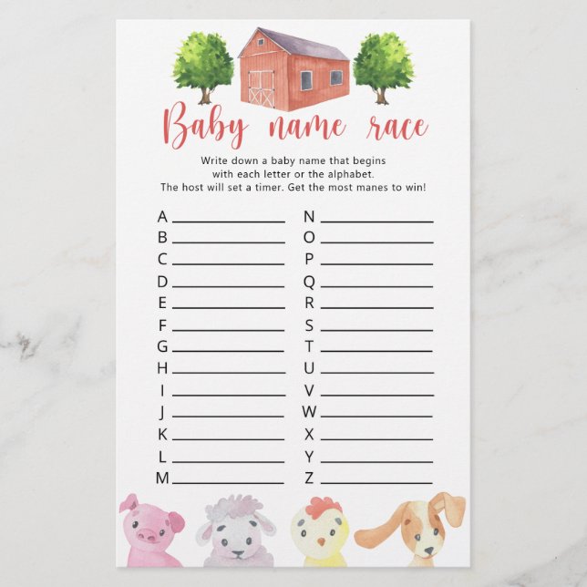 Fazenda - Jogo de corrida do nome do bebê (Frente)
