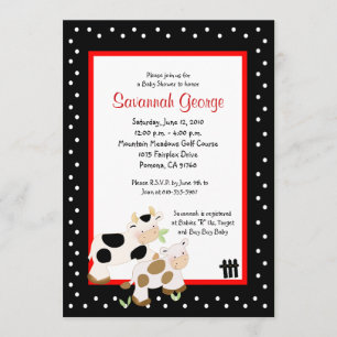 Fazenda Moo Barnyard Baby Shower Convites 5x7