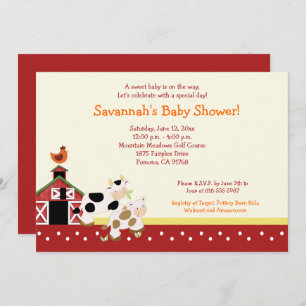 Fazenda Moo Barnyard Baby Shower Convites 5x7