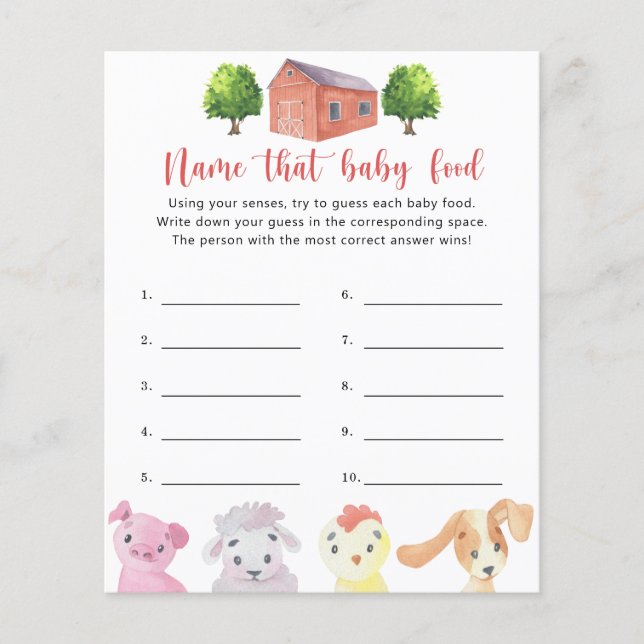Fazenda - Nomeie esse jogo de chá de Comida bebê (Frente)