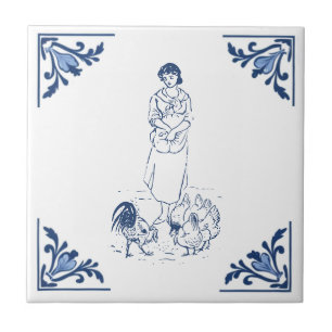 Fazenda Vintage Alimentando Galinhas Delft Azul Br