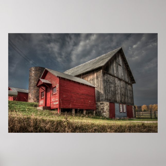 Fazendas | Red Wooden Barn em Michigan Poster (Frente)