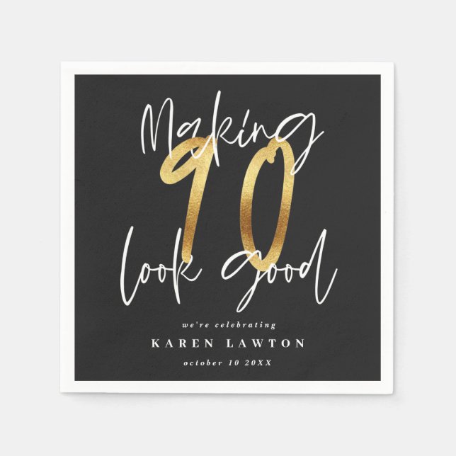 Fazer 90 parece bom guardanapo de festa de anivers (Frente)