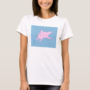 Fazer de Suíno Rosa Voando Camisetas Estrelas Azui