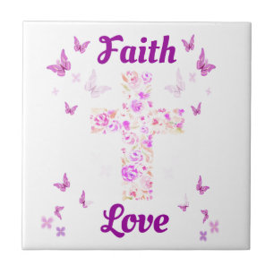 Fé e Amor Cruz de Rosas com Butterflie Rosa