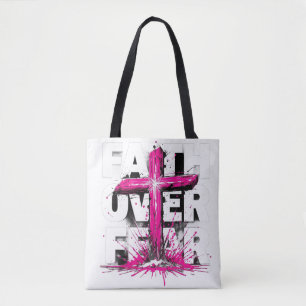Fé sobre o Medo Tote Bag Christian Cross Design