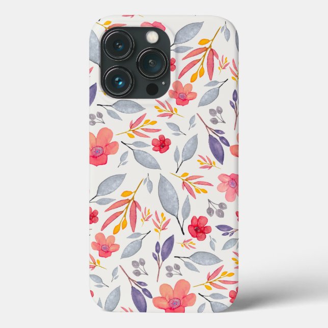 Feat Floral Pattern. Capa de telefone azul (Verso)