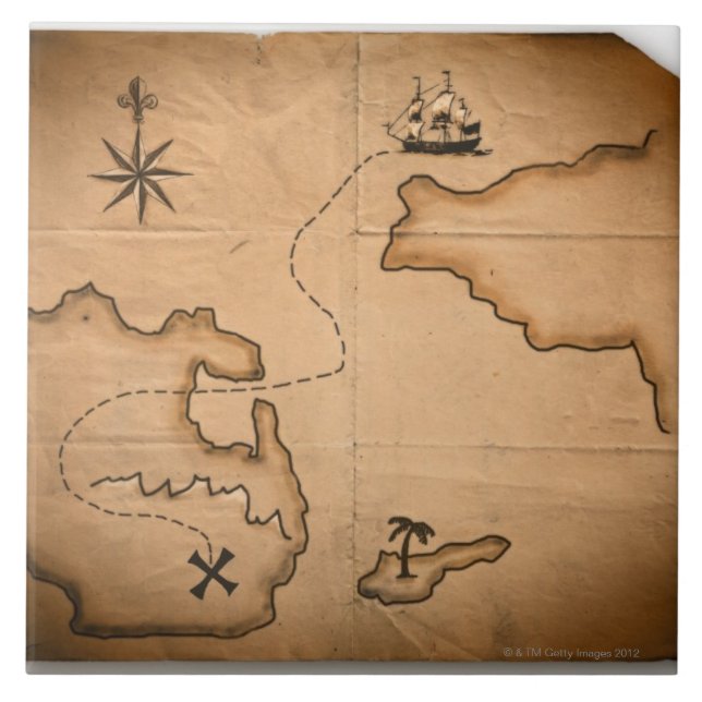 Feche acima do mapa do mundo antigo com rota de (Frente)