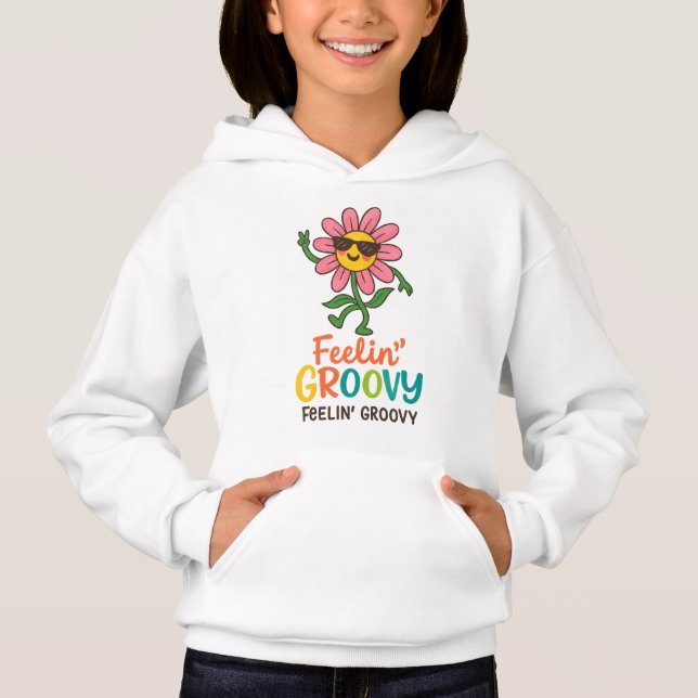 Feelin’ Groovy Retro Flower Kids’ Pullover Hoodie (Frente)