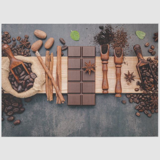 Feijão de café e Papel Tecido Decoupage de Chocola (Frente )