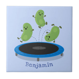 Feijão verde-grão-branco em cartoon trampoline