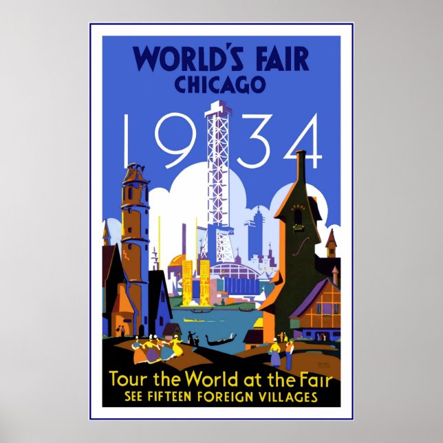 Feira Mundial da Poster de viagens vintage de Chic (Frente)