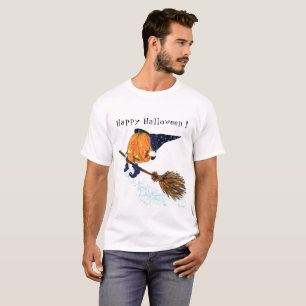 Feiticeira de camisa do Halloween Chocando vassour