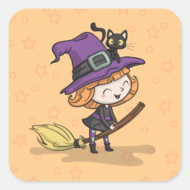 Feiticeira e Gato do Halloween | Adesivo