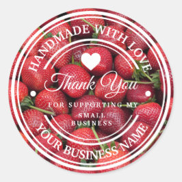 Feito à mão com amor | Etiqueta de Morango Obrigad