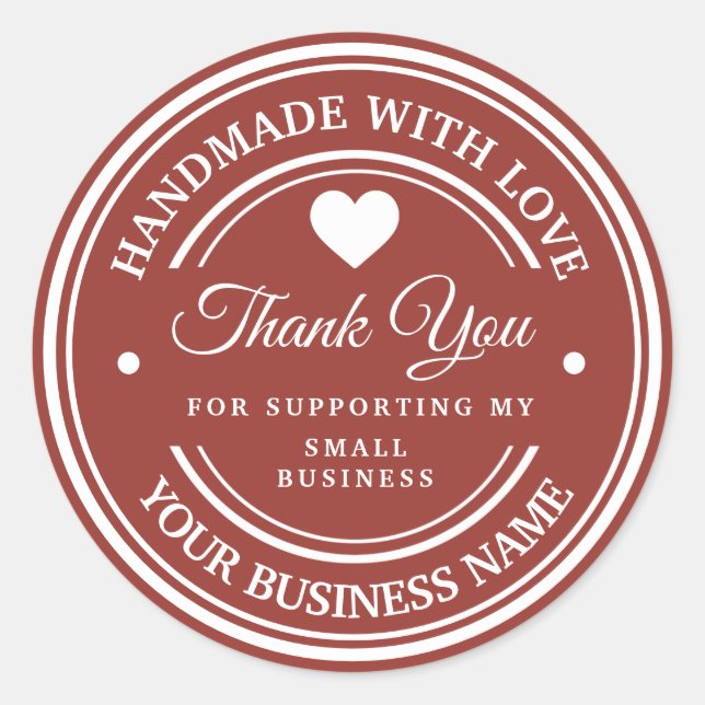 Feito à mão com amor | obrigado  adesivo redondo c (Frente)