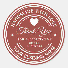 Feito à mão com amor | obrigado  adesivo redondo c