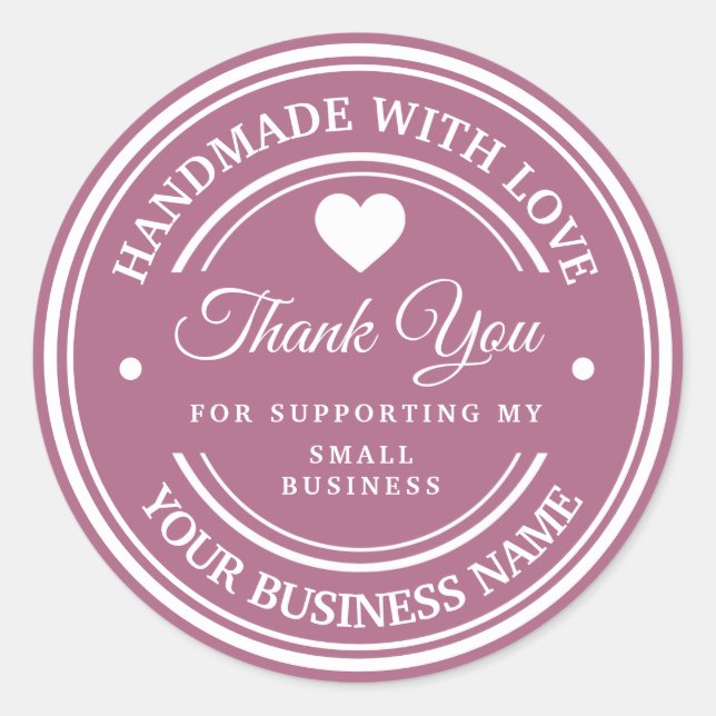 Feito à mão com amor | obrigado  adesivo redondo c (Frente)