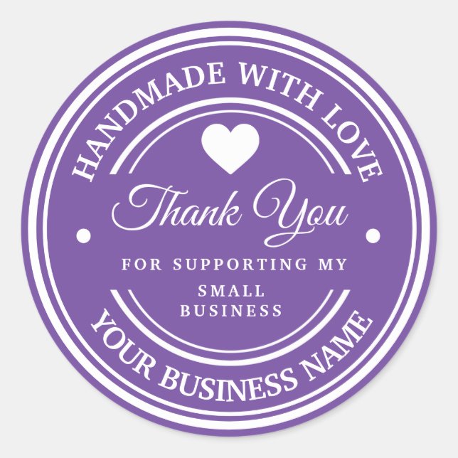 Feito à mão com amor | obrigado  adesivo redondo c (Frente)