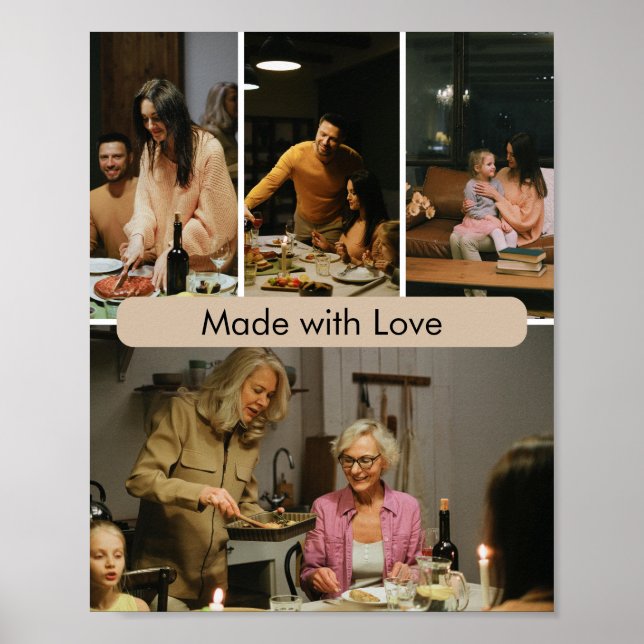 Feito com Amor Poster de Foto Personalizado da Fam (Frente)