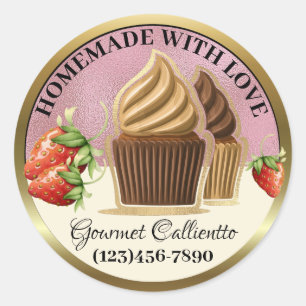 Feito com etiqueta da comida do cupcake do amor