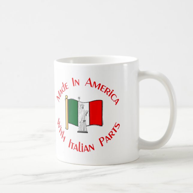 Feito em América com a caneca italiana das peças (Direita)
